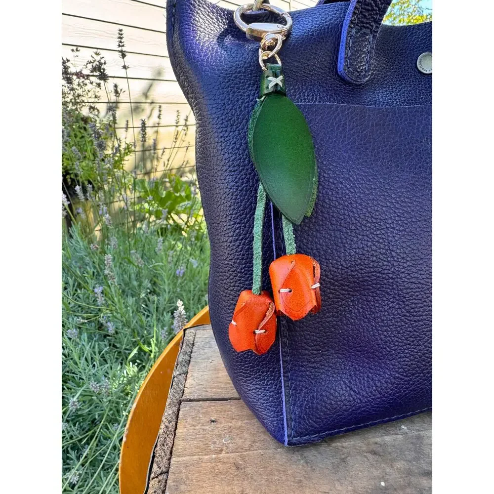 Genuine Leather Orange Tulip Bag Charm Tulip Spring Orange Flower Leather Charm